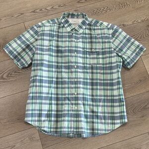 Tommy Bahama green & blue plaid shirt. Cotton/linen. Men L. Excellent condition.